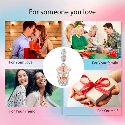 Bible Family Mom Wife Love Heart Dangle Charm 925 Sterling Silver Charms fits Bracelets and Necklace Pendant Bead Charms Jewelry Present for Women Family Friends - style: Coffee Cup Dangle Charm