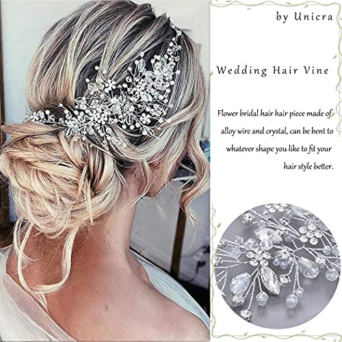 Bride Flower Wedding Hair Vine Crystal Bridal Hair Piece Rhinestone Party Hair Accessories Leaf Hair Jewelry Bead Headpiece for Women - color: Silver