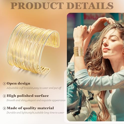 3Pcs Chunky Gold Cuff Bracelets Open Wide Bangle Bracelets Set for Women Minimalist Irregular Bracelet Statement Wrist Cuff Wrap Bracelet Jewelry - style: styleC gold