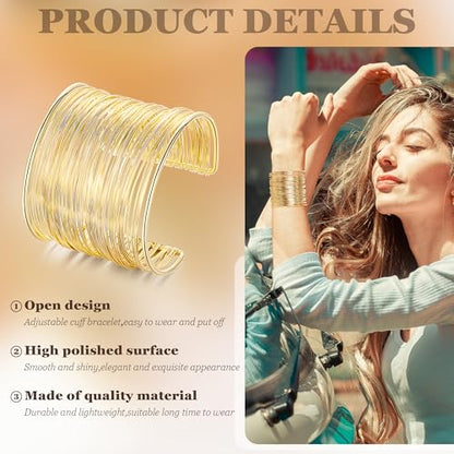 3Pcs Chunky Gold Cuff Bracelets Open Wide Bangle Bracelets Set for Women Minimalist Irregular Bracelet Statement Wrist Cuff Wrap Bracelet Jewelry - style: styleC gold