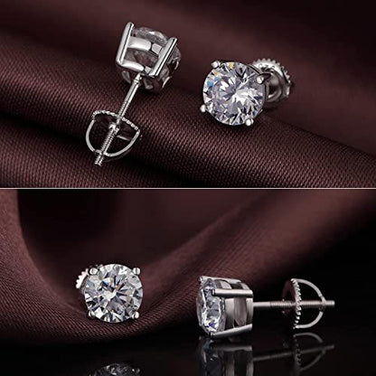 Jiamiaoi Stud Earrings Screw Back Sterling Silver Cubic Zirconia Stud Earrings Set 4 Millimeters-8 Millimeters Nickle Free Hypoallergenic Earring Studs - color: A-Round Cut White, size: 5mm