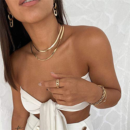 Turandoss Dainty Layered Choker Necklace, Handmade Y Pendant Necklace Multilayer Bar Disc Necklace Adjustable Layering Choker Necklaces for Women - style: 3PCS - Snake Chain&Link Chain&Evil Eye