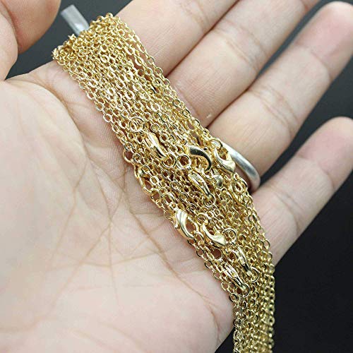 Wholesale 12 PCS Gold Plated Brass Flat Cable Chain (30 Inch(2 MM)) | Finished Necklace Chains Bulk for Jewelry Making - color: Gold, size: 30 inch-0.079 inch