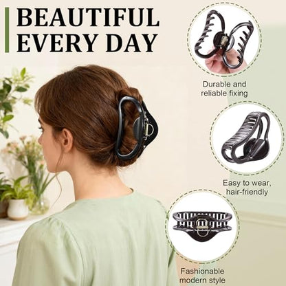 4 Pack Heart Hair Clips, 4.5" Large Durable Trendy Hair Claw Clip with Bead & Butterfly Spring, Premium PC Material Cozy Fashion Hair Claw for Thick Hair, Gift Set for Women Girls, Daily Wear - color: Classic Color 6: Wine Red and Brown
