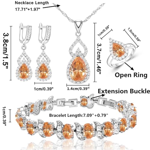 LMXXVJ Women Jewelry Set Platinum Plated Necklace Open Ring Earrings Bracelet Set,Birthday/Anniversary Mother’s Day Jewelry Gifts for Mom/Wife/Sister/Best Friend - color: Champagne