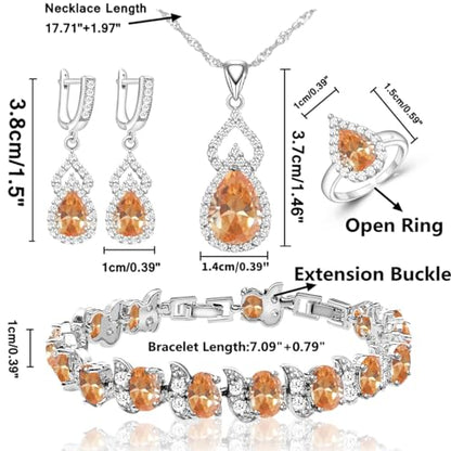 LMXXVJ Women Jewelry Set Platinum Plated Necklace Open Ring Earrings Bracelet Set,Birthday/Anniversary Mother’s Day Jewelry Gifts for Mom/Wife/Sister/Best Friend - color: Champagne