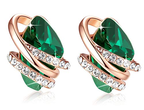 Gifts for Women, Wish Stone Stud Earrings with Birthstone Crystals, 18K Rose Gold Plated or Silver-tone - color: 105-May Birthstone-Emerald Green-Rose Gold Plated