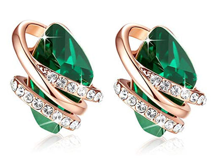 Gifts for Women, Wish Stone Stud Earrings with Birthstone Crystals, 18K Rose Gold Plated or Silver-tone - color: 105-May Birthstone-Emerald Green-Rose Gold Plated