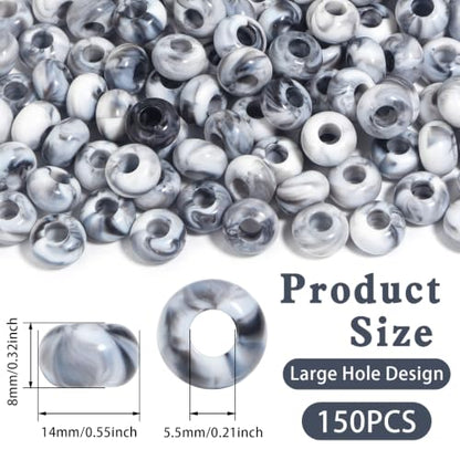 150PCS 14x8mm Black White Swirl Acrylic European Large Hole Rondelle Spacer Beads with Storage Box, Loose Beads for Bracelet Necklace Earring Hair DIY Jewelry Making - color: Black White Swirl
