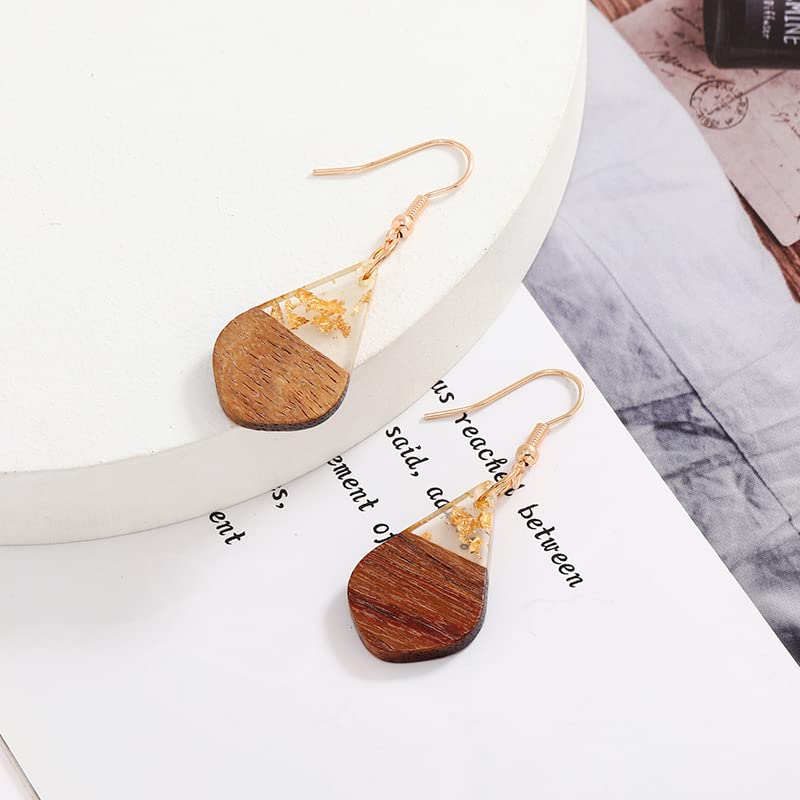 Retro Wooden Resin Geometric Bar Drop Dangle Earrings Layered Leopard for Women Polymer Clay Lightweight Statement Jewelry - style: 16