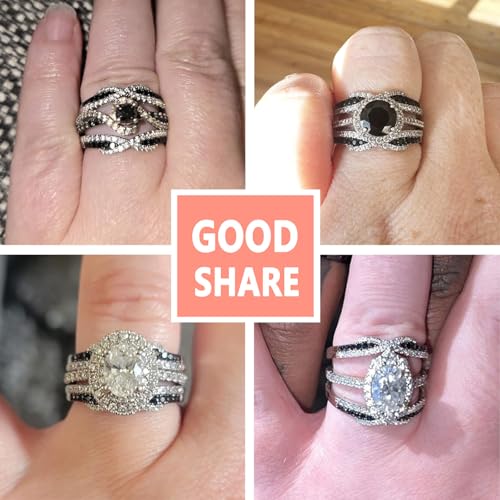 SHELOVES Ring Enhancer for Engagement Rings Black White Cubic Zirconia Wedding Bands Womens White Gold Plated 5-10