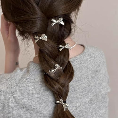 Silver Bow Knot Hair Clips - 10PCS Cute Mini Bow Hairpins for Women - color: Silver Bow