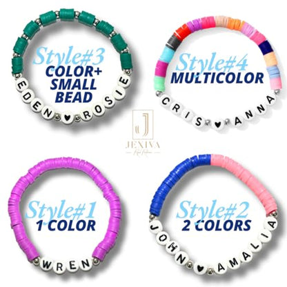 Customized Name Bracelet for Couples, Family, Friends, Personalized Bracelet with Names, Crystal Beads and elastic stretch - style: Heishi
