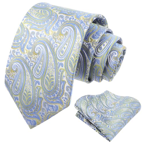 Alizeal Mens Gradient Paisley Necktie and Pocket Square Set | Elegant Design Perfect for Weddings Banquets Business Formal Events - color: 143-light Blue+yellow Green