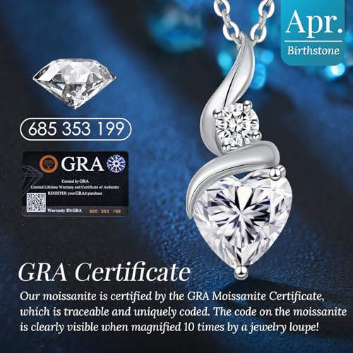 ANDSO Heart Moissanite Necklaces Birthday Jewelry Gifts for Women | S925 Silver /Gold Plating Birthstone Necklace, Ideal Anniversary Christmas Valentine Present for Mom Wife Her Girlfriend - style: Silver-2 Carat