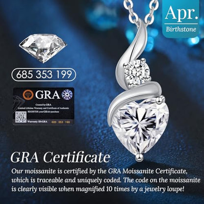 ANDSO Heart Moissanite Necklaces Birthday Jewelry Gifts for Women | S925 Silver /Gold Plating Birthstone Necklace, Ideal Anniversary Christmas Valentine Present for Mom Wife Her Girlfriend - style: Silver-2 Carat