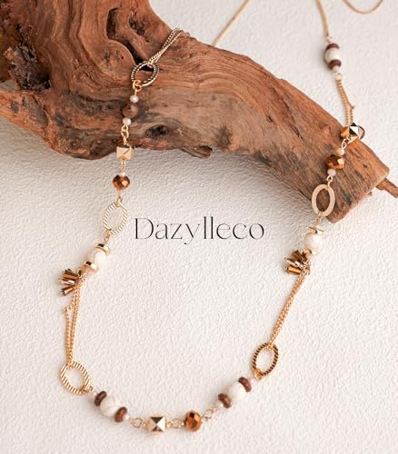 Long Gold Boho Necklaces for Women Beaded Statement Chain Long Necklace Gold Costume Jewelry Birthday Gifts for Her - color: Light Brown