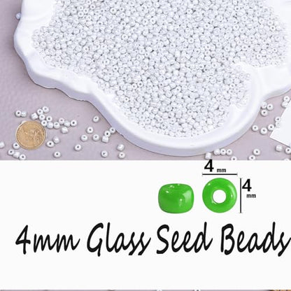 Legefo 4mm Glass Seed Beads Bulk, Cream White 6/0 Small Mini Pony Seed Beads, Tiny Round Craft Bead for Bracelet Necklace Wrist Jewelry Making Beading Weaving DIY Crafts Supplies, 1000pcs - color: Cream White