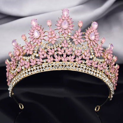 Crowns and Tiaras Jewelry Set for Women.Wedding (Gold Green) | Wedding Crown, Necklace Earrings, Princess Queen Birthday Party, Pageant Bridal, Costume Accessories - color: Opal Pink