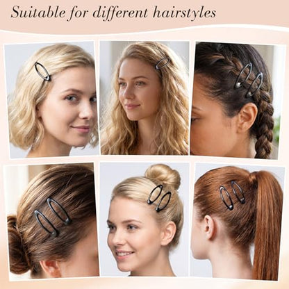 obeoby 30 Pcs Snap Hair Clips, 2.7-in Oval Barrettes for Women, Black | Non Slip Metal Hair Pins for Thick Fine Thin Hair Accessories Styling Gifts - color: Black