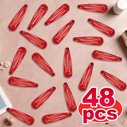 48 Pcs Cute Metal Snap Hair Clips, Non-Slip Barrettes for Women and Girls, Hair Accessories for Parties, School & Daily Use (red) - color: red