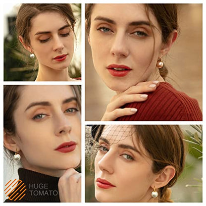 HUGE TOMATO 925 Sterling Silver Simulated Shell Pearl Earrings for Women Trendy, Big Pearl Drop Earrings Leverback Stud,18K Gold Plated Large Pearl Hoop Dangle Hypoallergenic Jewelry 14mm - color: Purple