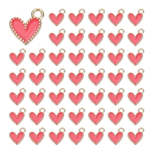 MECCANIXITY Enamel Alloy Heart Charm,Valentine Heart Pendants Love Jewelry Making Charm for DIY Necklace Bracelet Earrings Keychain - color: Rose Red