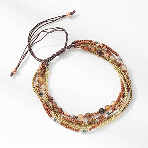Handmade Adjustable Wrap Bracelet Bohemian String Braided Beads Anklets Gifts for Women - color: A