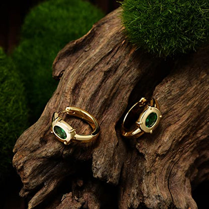 Cubic Zirconia Huggie Earrings 14k Gold Plated Tiny Earrings Small Huggie Hoop Earrings Simple Lightweight Hoops Gift for Women - color: Green zircon