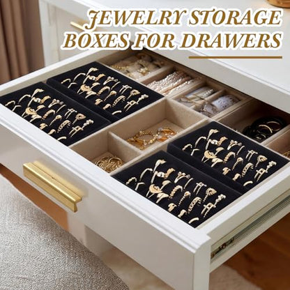 6 Pcs Small Velvet Ring Display Black Jewelry Box Inserts Earring Display Tray Storage Insert Holder 7 Slots for Gifts Selling Drawer - color: Black