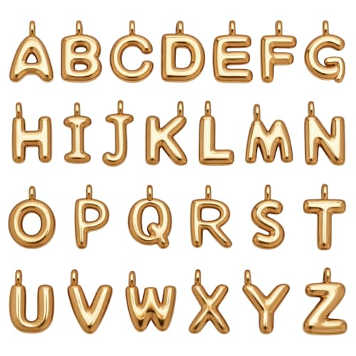 WADORN 26Pcs 18K Gold Plated A-Z Alphabet Letter Charms for Jewelry Making, Chunky Initial Letters Pendants with Loop, Bubble Slide Alphabet Charms for Bracelet Necklace Earrings Choker Crafts Making - color: Gold