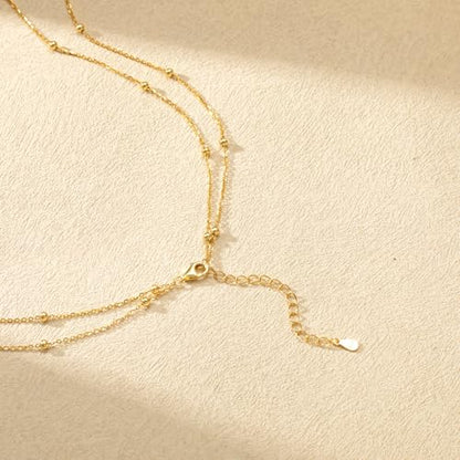 Foxgirl Lariat Gold Necklace for Women, Dainty Long Necklace 14k Gold Plated/Silver Y-Shaped Pendant Necklace Trendy Layered Cz Beaded Chain Drop Necklaces Simple Gold Jewelry For Women Gift - color: sterling silver Y Necklace