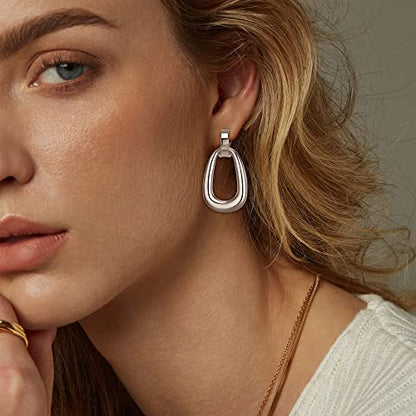 FANZE 2-3 Pairs Clip on Earrings Drop Earrings Set,Big Matte Gold Earrings Statement Earrings Jewelry Gift for Women - color: Set-6