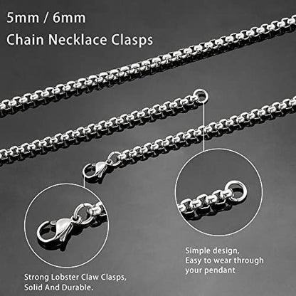 Square Rolo Chain Necklace Stainless Steel Round Box Necklace for Men & Women - size: 24 Inches, style: 6 mm Wide