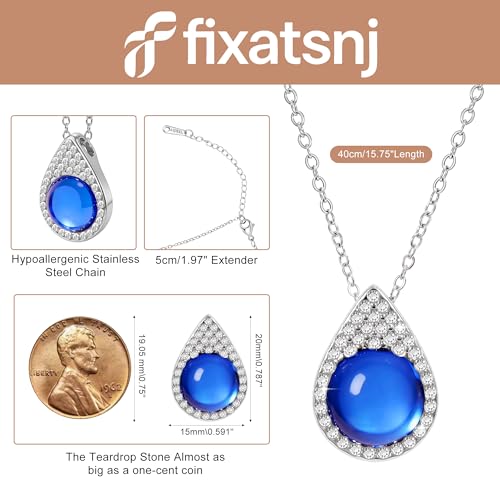 Women Trendy Faux Crystal Pendant Necklace 18K Gold/Silver Plated | CZ Halo Teardrop Drop Pendant Necklace Lightweight Fashion Jewelry Set Stackable For Wedding Daily Wear - color: Dark Blue