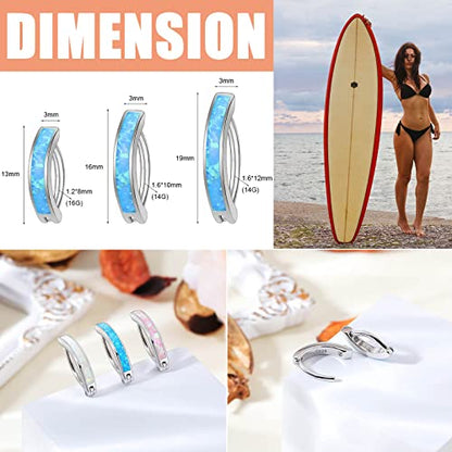 ZS 14G Clicker Belly Button Rings for Women, 925 Sterling Silver Opal Belly Barbell Piercing Reverse Curved Navel Barbell Body Jewelry - color: Blue Opal:16G,8mm
