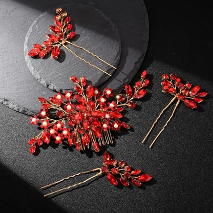 Wedding hair accessories, Bridal for piece, brides headpiece, Bride comb（Red） - color: Red