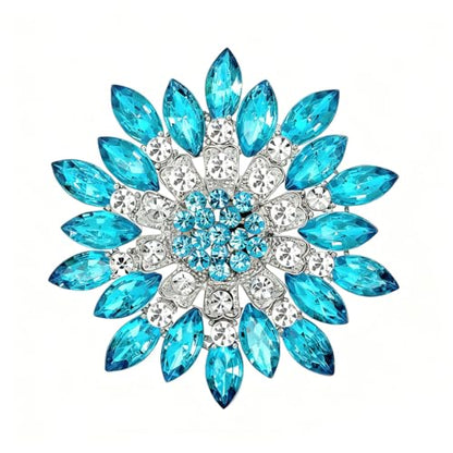 Rhinestone Sunflower Brooch for Women Sparkling Cubic Zirconia Flower Brooch Pin Elegant Large Crystal Floral Lapel Pin Dainty Clothing Hat Bag Accessories Christmas Wedding Bridal Birthday Jewelry - color: Blue