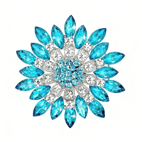 Rhinestone Sunflower Brooch for Women Sparkling Cubic Zirconia Flower Brooch Pin Elegant Large Crystal Floral Lapel Pin Dainty Clothing Hat Bag Accessories Christmas Wedding Bridal Birthday Jewelry - color: Blue