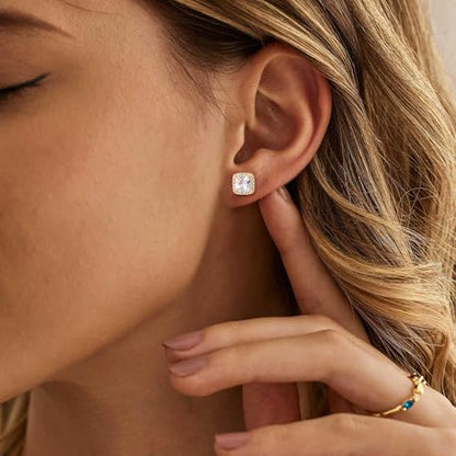 Cubic Zirconia Stud Earrings for Women Men 14K Gold-Plated Halo Stud Earrings Hypoallergenic Earrings CZ Halo Stud Earrings for Sensitive Ears - style: A-GOLDEN