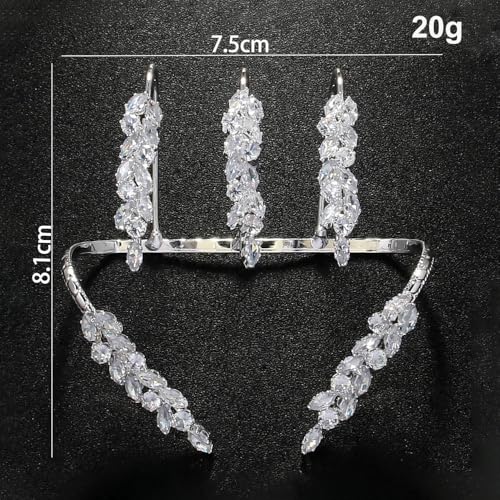 Elegant Leaves Open Palm Bracelet Adjustable Wedding Three Finger Ring Cuff Cubic Zircon Hand Bangle for Women Silver