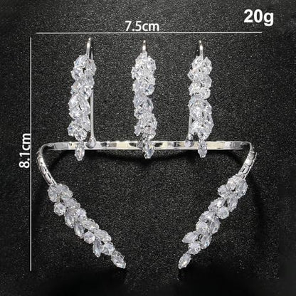 Elegant Leaves Open Palm Bracelet Adjustable Wedding Three Finger Ring Cuff Cubic Zircon Hand Bangle for Women Silver