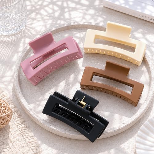 Auseibeely 4Pcs Cloud Claw Clips for Women, 3.35 Inch Medium Silicone Hair Clips, Non-Slip Squishy Claw Clip for Thin/Medium Hair, Strong Hold Durable Square Jaw Clip, Soft & Flexible, Multicolor - color: Silicone-3.35 Inch