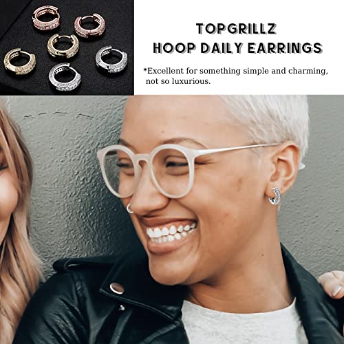 Iced Out Hoop Earrings Cubic Zirconia Huggie Cartilage Cuff Hypoallergenic 14K Gold Plated Luxury Fashion Round Circle Earrings For Men Women - color: 01 Silver