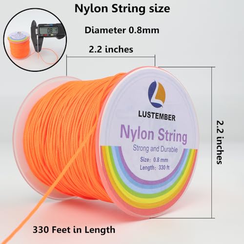 LUSTEMBER 0.8mm Nylon String, Strong Bracelet String, Durable Nylon Cord for Jewelry Making, Bracelets, Beading, Necklaces, Rattail Braiding, Kumihimo, Wind Chimes, Blinds and Handicrafts - size: Orange