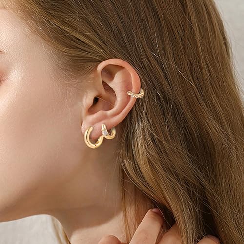 Wgoud Small Gold Hoop Earrings Set for Women, 6 Pairs 14K Gold Plated Hypoallergenic Lightweight Huggie Hoops Earrings, Trendy Cartilage Cubic Zirconia Earrings for Women Gifts. - color: A-Gold