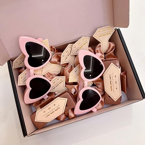 Bridesmaid Scrunchies Proposal Gifts Bachelorette Hair Claws Clips women heart sunglasses for Wedding Party Favors (Rose 18sets) - color: Rose 18sets