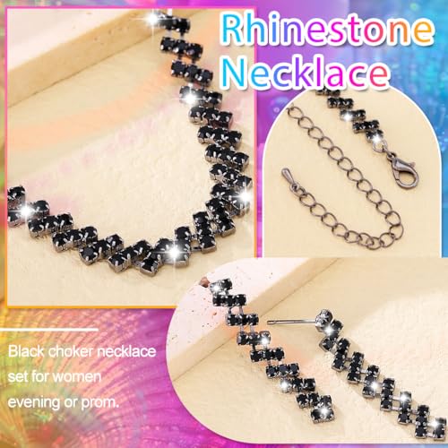 Aukmla Bridal Jewelry Set Silver Sparkly Choker Wedding Necklace Bracelet Earring Sets Prom Necklaces for Women and Brides - color: Black