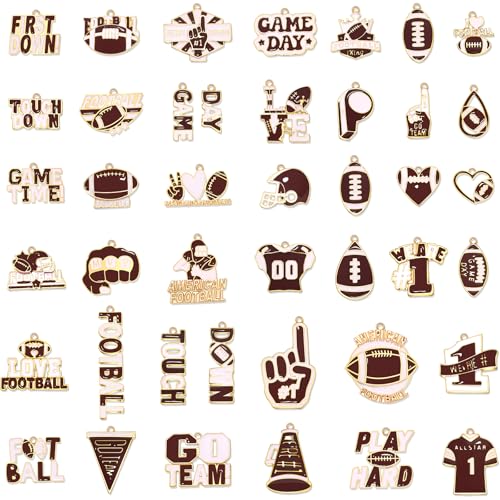 40PCS Game Day Charms for Bracelet Making Enamel Football Charms for Bracelet Necklace Earrings Jewelry Making DIY Football Mom Accessories Gifts - color: Burgundy White