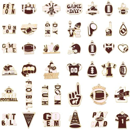 40PCS Game Day Charms for Bracelet Making Enamel Football Charms for Bracelet Necklace Earrings Jewelry Making DIY Football Mom Accessories Gifts - color: Burgundy White